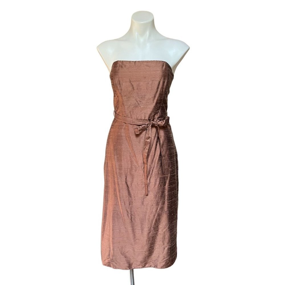 Vintage Cocktail Dupioni Silk Strapless Sheath Dress Copper Size 8 / XS